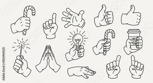 set of hand drawn hand gestures