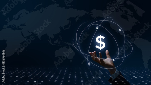 Digital Dollar Symbol Floating at the Core of Global Finance