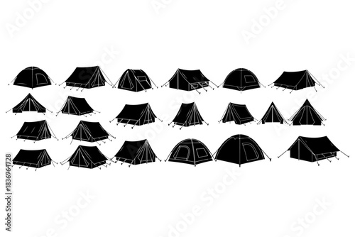 Collection of Diverse Tent Silhouettes, Showcasing Various Designs and Styles for Outdoor Adventures and Camping Expeditions