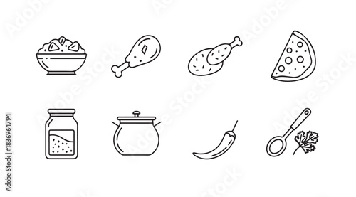 Hand drawn food icons set delicious ingredients and meal elements for culinary design projects vector