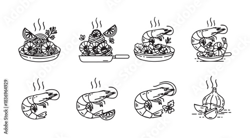 Collection of delicious seafood dishes hand drawn sketch style for culinary inspiration vector