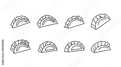 Hand drawn semi circular food slices representing pastries or desserts in a grid layout vector