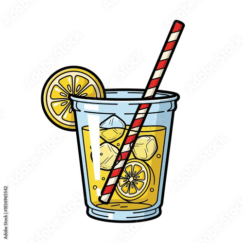 Refreshing lemon infused beverage served in a clear glass with striped straw