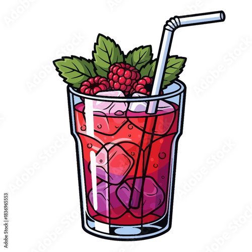 Refreshing raspberry and mint infused sparkling beverage served in a tall