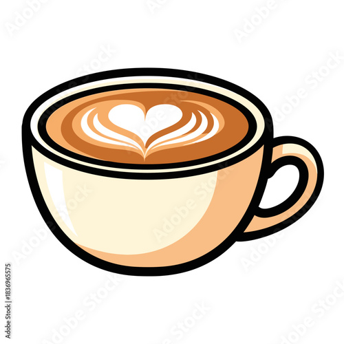 Charming coffee cup featuring intricate heart-shaped latte art design ideal