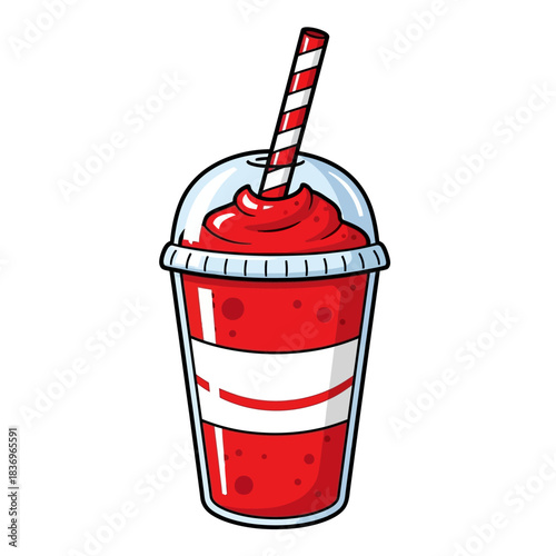 Vibrant cartoon-style depiction of a cold layered berry beverage with striped