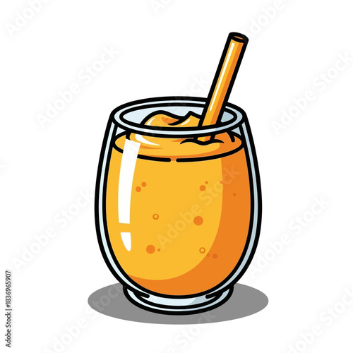 Refreshing animated illustration of a cold orange juice drink with a straw in