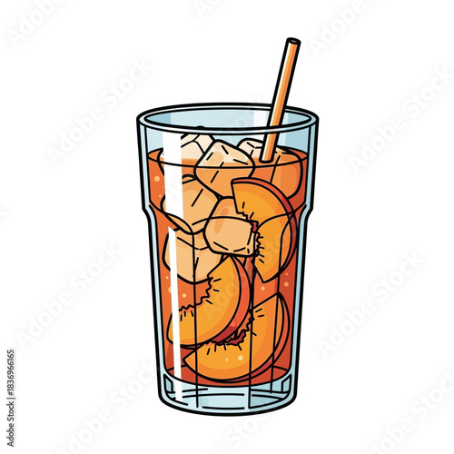 Refreshing citrus-infused iced drink with ice cubes and a stirring stick