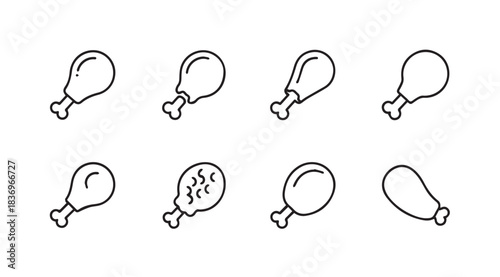 Collection of fried chicken leg icons hand drawn style simple food art for culinary projects vector