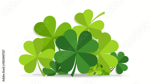Vibrant collection of lush green shamrocks and four-leaf clovers, symbolizing good fortune and Irish heritage, perfect for festive St. Patrick's Day designs and themes