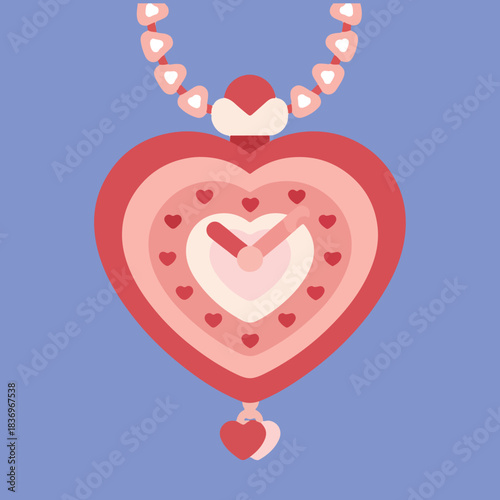 A heart-shaped locket necklace with concentric rings and tiny hearts.