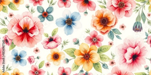 Adorable vintage-style watercolor floral pattern; perfect for textiles & wallpapers, illustration, design