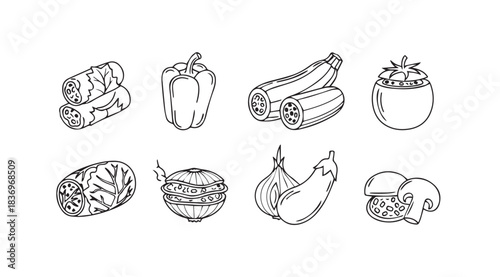 Collection of fresh vegetables and fruits hand drawn sketch style for healthy food and cooking concepts vector