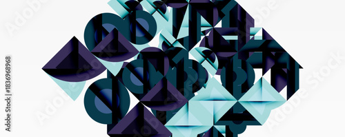 Abstract geometric shapes, blue hues, complex composition. Minimalist design, modern aesthetic, digital illustration. Crisp lines, sharp angles, intriguing pattern.