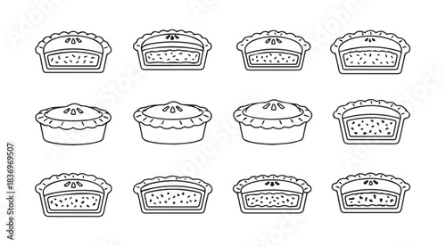 Collection of rustic hand drawn pies and tarts with various fillings and crust designs vector