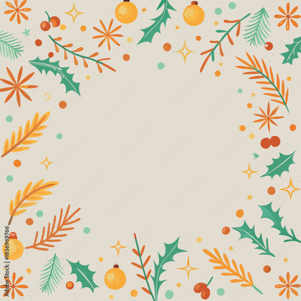 Obraz premium Festive christmas and new year border design with pine branches and ornaments