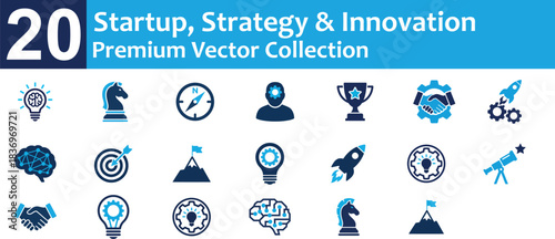 Vector startup business icon set for corporate strategy and innovation planning