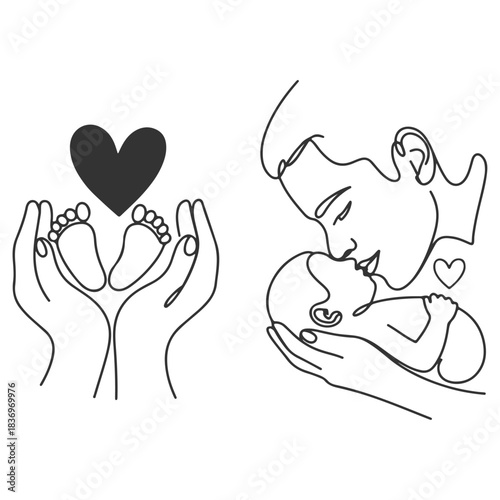 One continuous line drawing of happy family