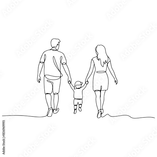 Continuous Line Drawing of a Family Walking Together