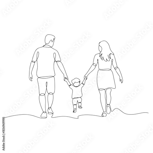 Continuous Line Drawing of a Family Walking Together