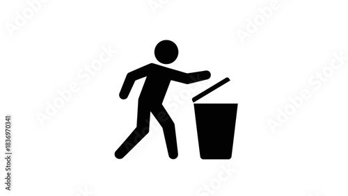 Throw Trash in Bin Icon Illustration – Proper Waste Disposal Cleanliness Symbol