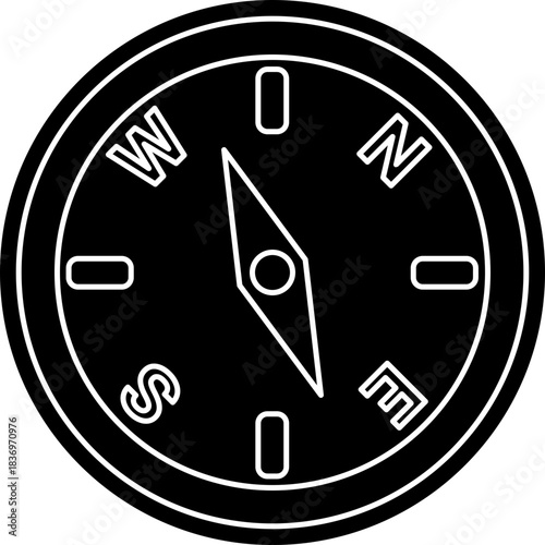 Travel and Exploration Compass Icon: Simple, High-Contrast Black Graphic for App or Web Design