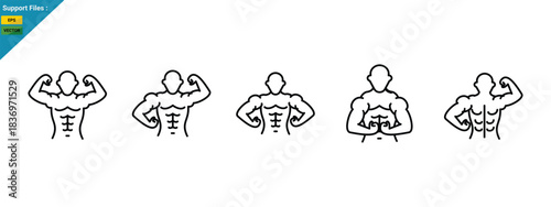 bodybuilding icon Set Man Standing Physical Workout Vector