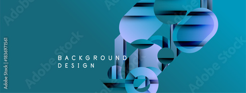 Abstract geometric shapes, blue tones, modern design. Minimalist composition, gradient effects, dynamic visual elements. Background texture present.