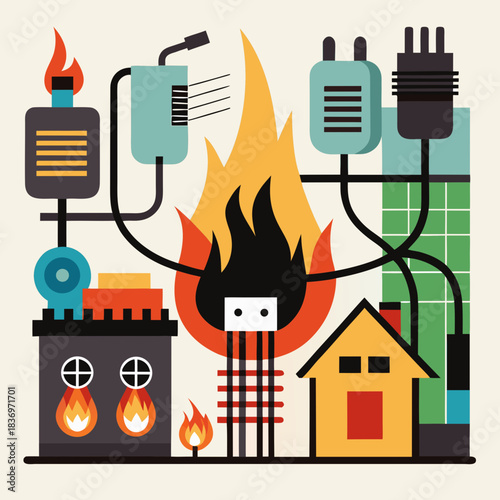 vector illustration of a burning stove