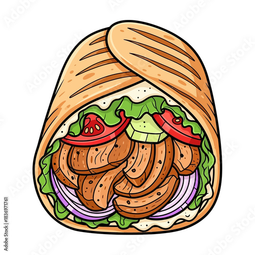 Delicious Mediterranean Chicken Gyro Sandwich with Fresh Vegetables and Warm