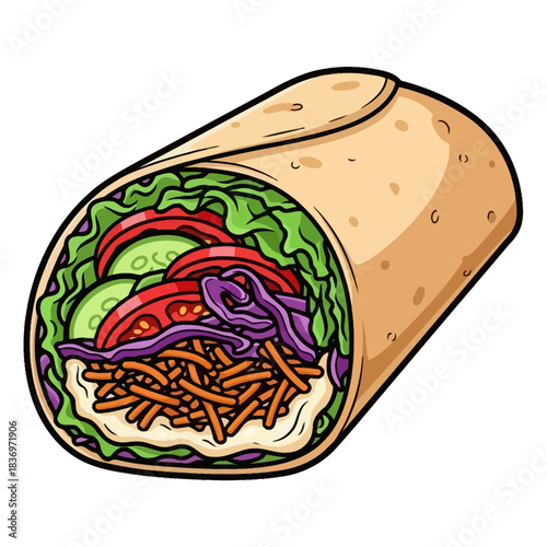 Freshly prepared vegetable and shredded meat wrap showcasing colorful