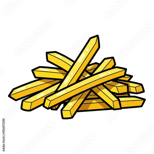 Simplified Illustration of French Fries in a Bright Yellow Color with Black