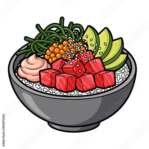 Vibrant and Diverse Assorted Sashimi and Fresh Fruit Bowl in a Modern Black