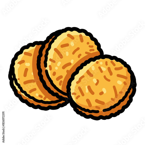 Assorted crispy baked cookies with golden-brown edges and textured surface