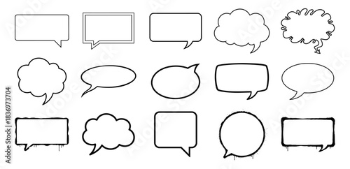 Set of comic-style speech bubbles, black and white