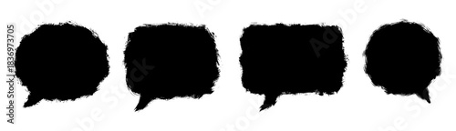 Set of three black speech bubbles, brushstroke style