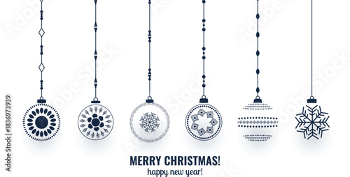 set of six hanging christmas bauble elements design