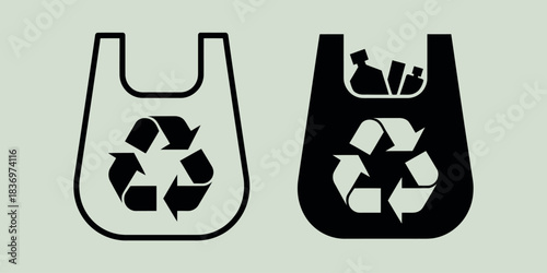 Two plastic bags with recycling symbols one empty one filled