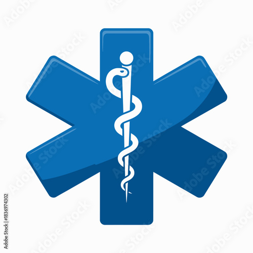 Blue star of life symbol with white caduceus medical emblem