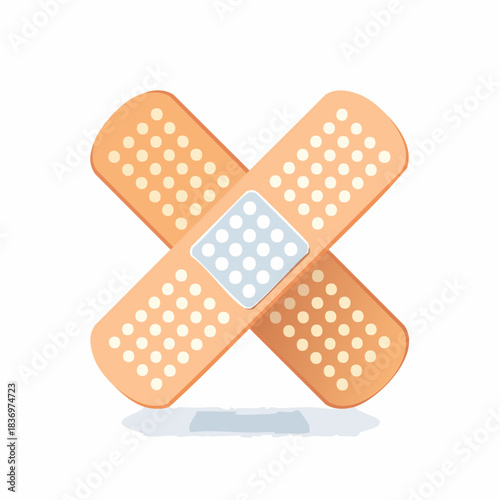 Essential First Aid Graphic Crossed Adhesive Bandages Symbolizing Healing, Injury Protection, and Healthcare Support Illustration
