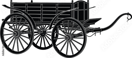 Antique Wooden Cart and Wagon Black Silhouette Vector Vintage Historical Transport, Old Western Freight Carriage, Farm Equipment, and Horsedrawn Vehicle Illustration