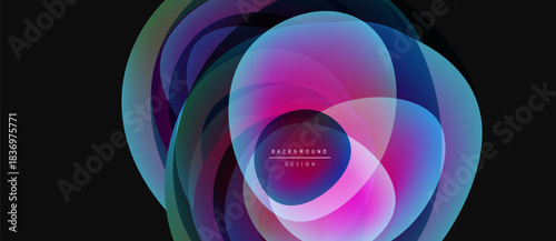 Abstract layers create vibrant circular design. Colors blend, forming dynamic visual effect. Modern background suitable for digital projects.