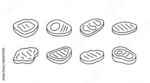 Collection of hand drawn grilled steak cuts isolated on simple icons vector