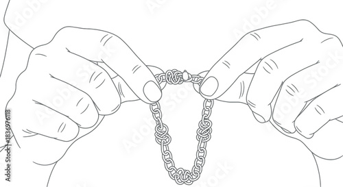 Hands Holding and Stretching a Metal Chain