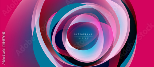 Abstract concentric circles, vibrant pinks, blues, whites. Modern design, dynamic flow, central text reads background design.