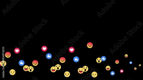 Animated Like and Love Heart Reaction Icon with Alpha Channel