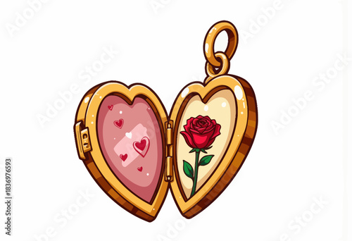 Exquisite Heart-Shaped Locket Adorned with a Crimson Rose and Delicate Hearts Symbolizing Love, Romance, and Sentimental Treasures in a Golden Necklace Setting