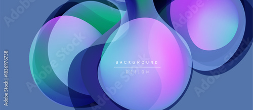Abstract fluid shapes overlap, creating vibrant color gradients. Design features smooth transitions, modern aesthetic. Background suggests digital art.