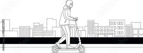 Woman Riding Electric Scooter in City