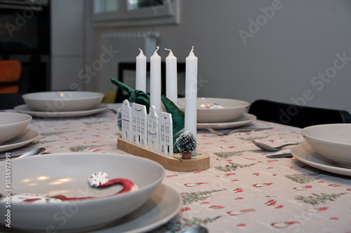 Table decorated for Christmas dinner